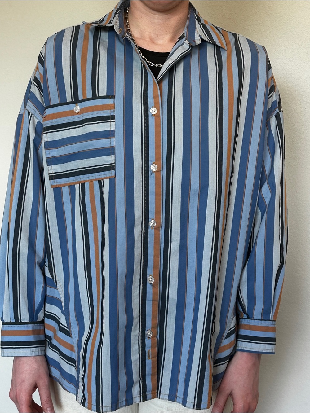 BDG Oversized long sleeve striped button down
